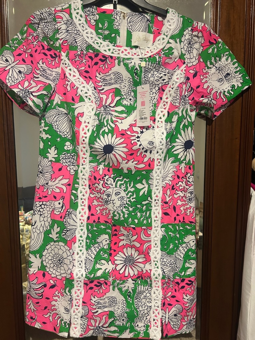 Lilly Pulitzer Pink & Green Floral Patchwork Short-Sleeve Dress